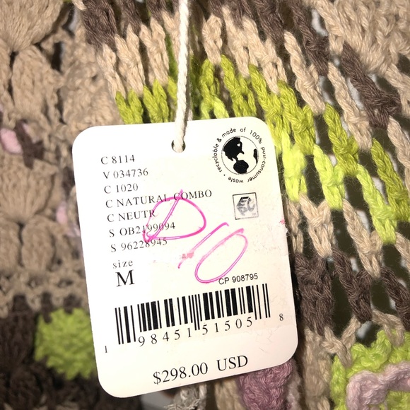 New Free People Bali Crochet Tunic Mini Dress Gown sz M - Picture 9 of 12